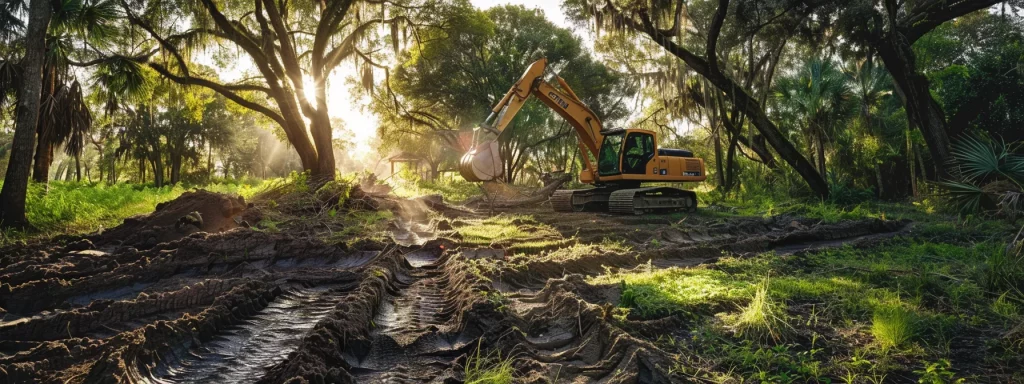 a vibrant scene of sunlit trees being expertly removed in a lush central florida landscape, showcasing satisfied customers admiring the transformation and care of their property.