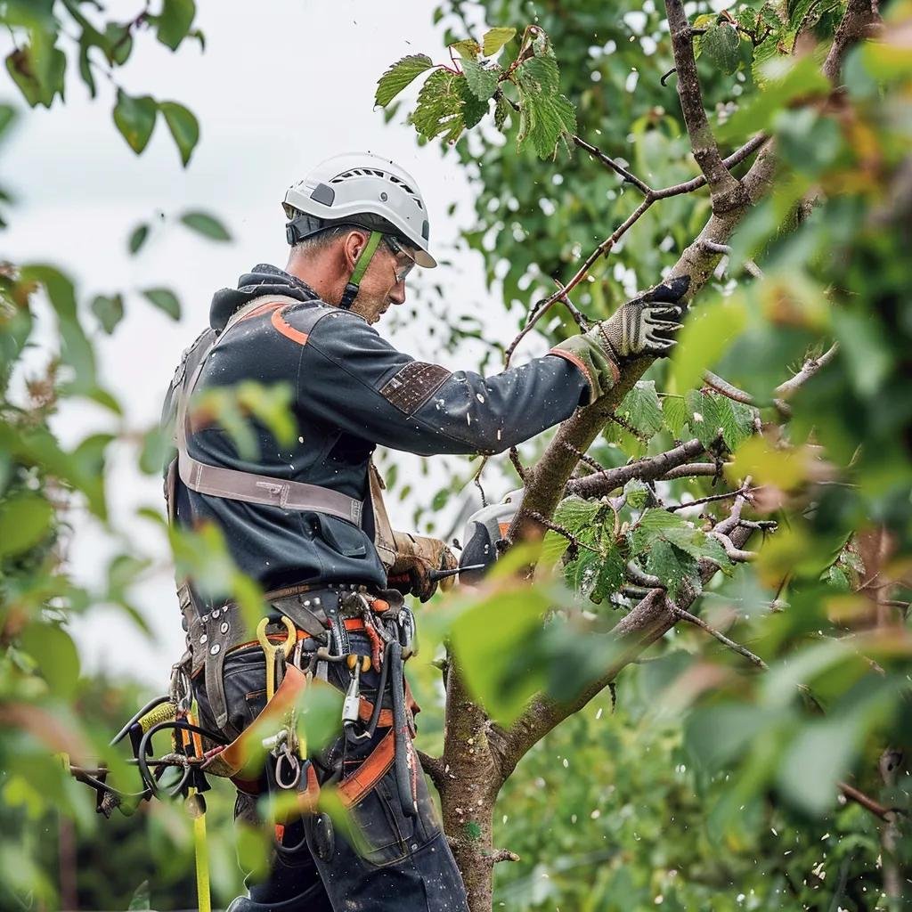 Certified arborist performing professional tree trimming, showcasing the benefits of expert care for tree health