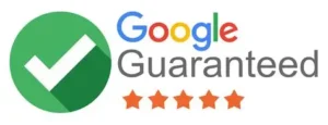 Google Guaranteed badge with five stars, symbolizing trusted tree care services by Osteen Tree Service in Central Florida.