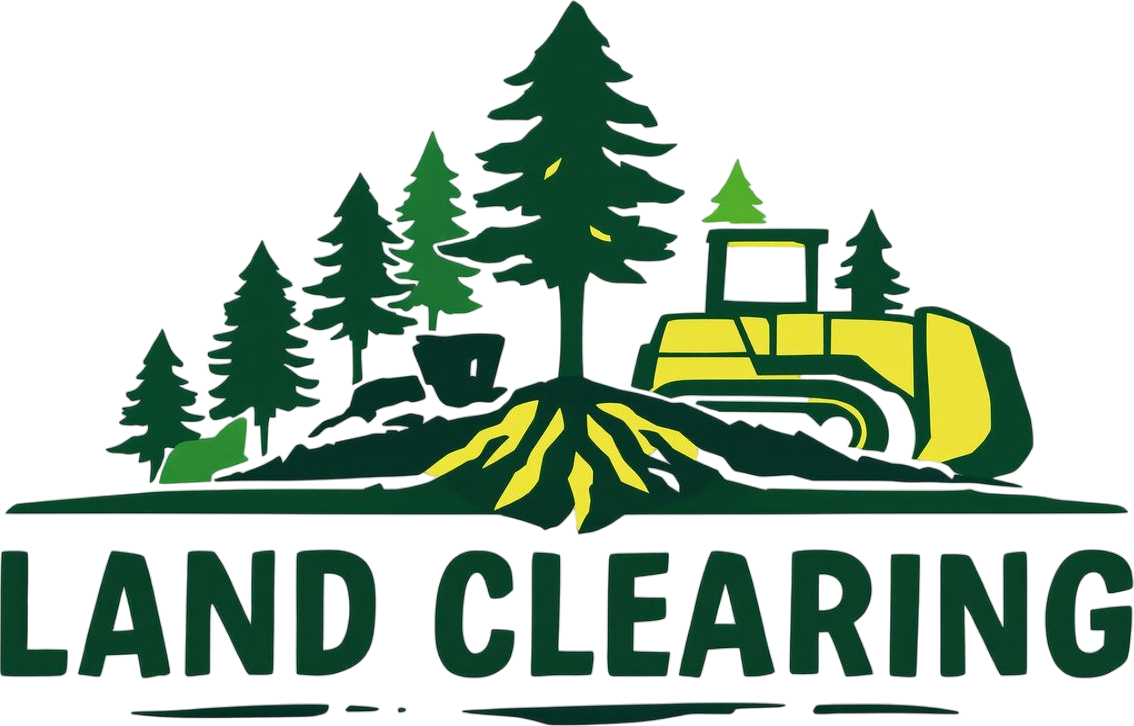 Land clearing logo featuring trees and machinery, emphasizing professional tree care and maintenance services offered by Osteen Tree Service.