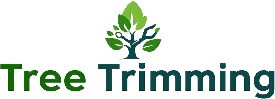 Tree Trimming logo featuring stylized tree with green leaves, highlighting professional tree care services for enhanced safety and aesthetics.