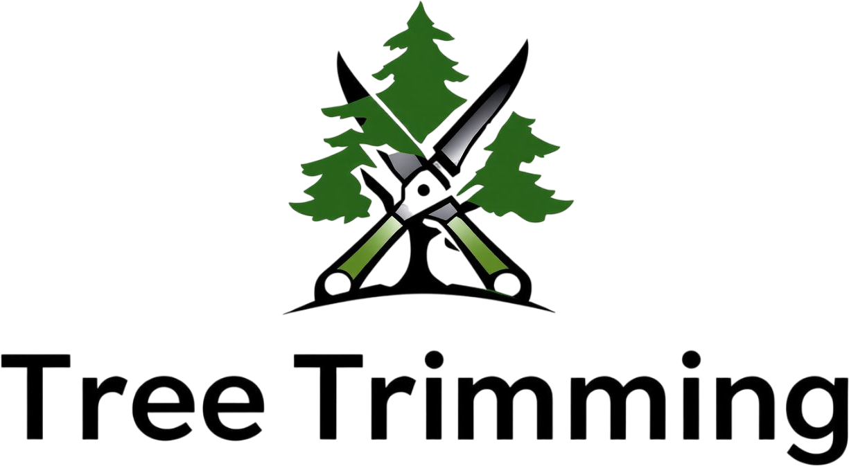 Tree trimming logo featuring green pine trees and pruning shears, representing professional tree care services offered by Osteen Tree Service.